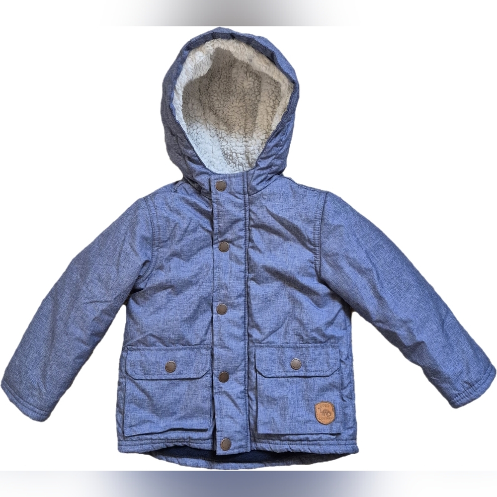 Little Me Blue Fleece-Lined Hooded Jacket with Dino Explorer Patch, Size 2T, EUC